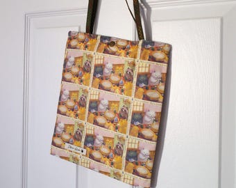 Cat Print Tote, Handmade Reusable Shopping Bag, Gift for Cat Lovers