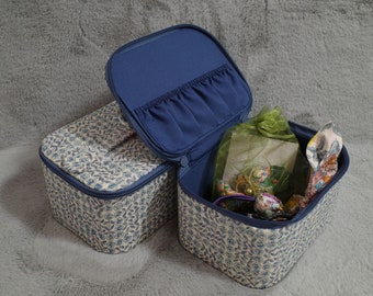 Floral Makeup Bag, Pink/Blue Desk Organizer for Women, Liberty Japanese Fabric, Treasure Box with Small Floral Fabric