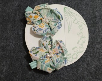 Lily of the Valley Green Hair Clips, Floral Hair Barrettes for Girl, Woman Handmade Floral Hairpin, Pearl Snap Clips