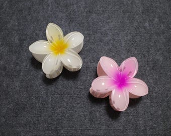 Hawaiian Plumeria Flower Hair Clip, Floral Hairpiece, Tropical Flower Hair Claw, Pink Plumerias Claw Clips, Summer Jewelry for Women