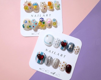 Cute Press On Nails, Summer Charming Nail Art, Metallic Silver Nails, Handmade Reusable Nails, Trendy Artificial Nails