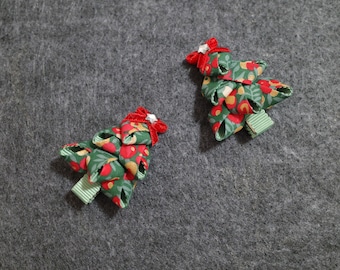 2 Stück Weihnachtsbäume Haarspangen, niedliche Glücksbaum Haarspange, rote und grüne Weihnachtshaarschmuck für Mädchen