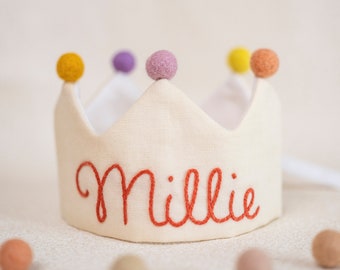 Hand Embroidered Crown for Baby and Children's Birthdays | Personalized Gift for First Birthday Party| Custom Linen Crown