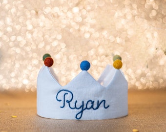 Hand Embroidered Crown for Baby and Children's Birthdays | Personalized Gift for First Birthday Party| Custom Linen Crown