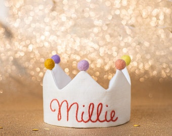 Hand Embroidered Crown for Baby and Children's Birthdays | Personalized Gift for First Birthday Party| Custom Linen Crown