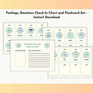 Feelings, Emotions Check-In Chart and Flashcard Set | Children, Kids, Homeschool, Playgroups, Kindergarten Regulation Activity | Printables