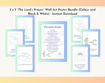 3 x 7 Set of The Lords Prayer Digital Wall Art Poster Bundle | Children's Nursery, Playroom, Sunday School Bulletin Board | Printable