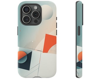 Coque de portable géométrique | Étui pour téléphone moderne | coque de portable abstraite | coque de téléphone unique | Bleu, blanc, orange, iPhone | Pixels | Samsung