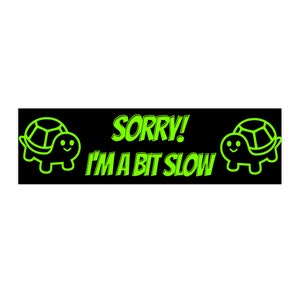 funny &quot;sorry im a bit slow&quot; turtle bumper sticker, gen z humor, corny sticker, turtle lover, turtle meme, slow driver