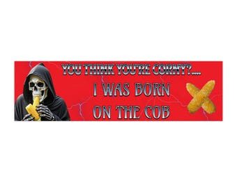 Calcomanía para parachoques con meme de Born on the Cob, calavera y relámpago, humor de la generación Z, irónico, cursi, calcomanía para auto, accesorio