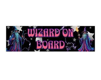 Pegatina divertida para el parachoques con el mago a bordo, humor de la generación Z, fantasía, gráfico del mago, lanzamiento de hechizos