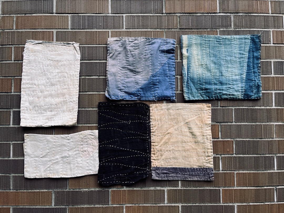 Japanese Vintage Sashiko Stitched Zoukin Dust Rug Set of 6, Late Taisho ...