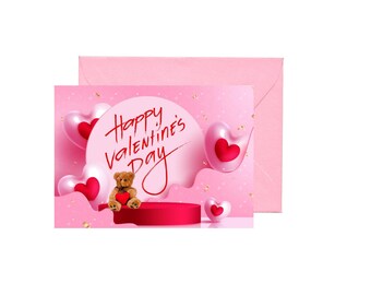 Beautiful pink Happy Valentine's Day Card "Instant Download"