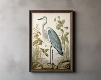 Great Blue Crane Print, John James Audubon, Vintage Blue Crane Painting, Bird Lover Gift, Antique Art, Home Decor, Printable Wall Art 35