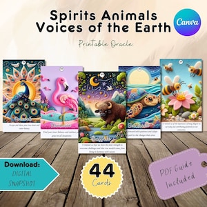Cartões Oracle para impressão - Cartas de tarô Espíritos Animais Vozes da Terra-Canva DIY Oracle Deck, Oracle Edition em canva, presente,