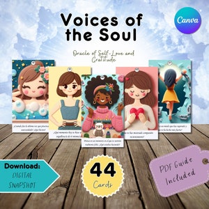 Cartões de amor próprio - Oráculo imprimível - Cartões de reflexão pessoal, Vozes da alma - Canva DIY Oracle Deck, Oracle Edition em canva,