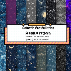 Modello senza cuciture della costellazione galattica: disegno del cielo notturno celeste. JPG/PNG ad alta risoluzione. Perfetto per l'artigianato e l'arredamento! #CelestialPatterns