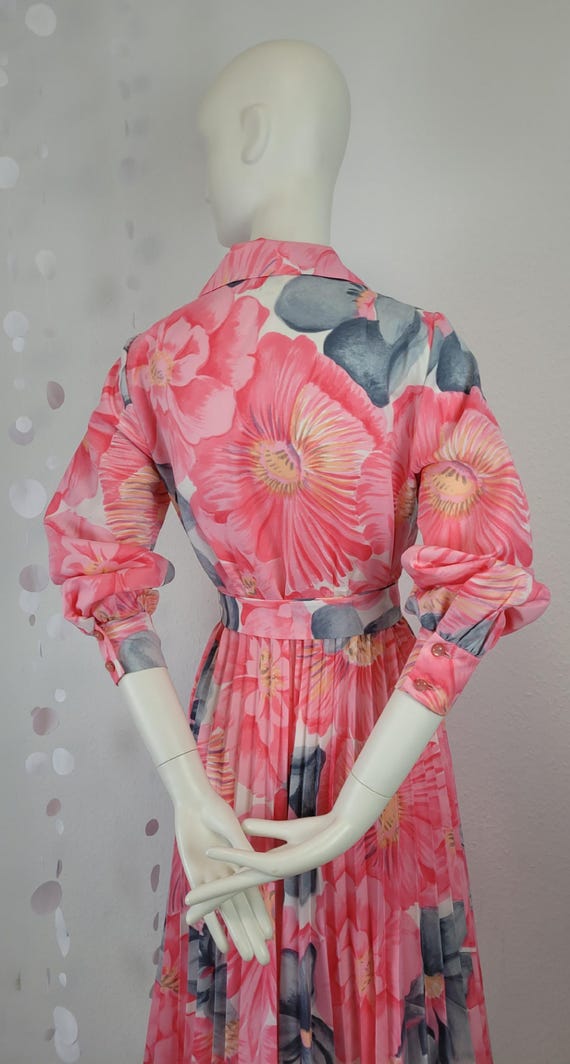strapless open back dress Pink Floral Pleated Eyelet Trim Maternity Midi Dress