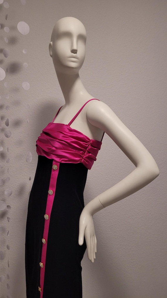 90s ruched dress Vintage Vera Mont Velvet Midi Dress: 90s Ruched Bodice Rhinestone Cocktail  Dress
