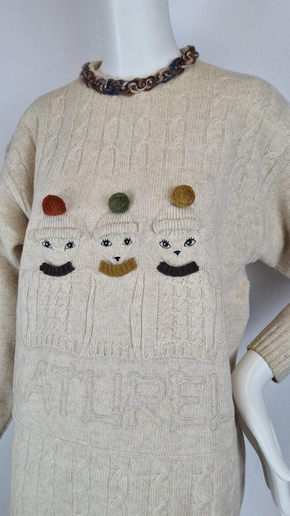 Vintage JC de Castelbajac Wool Sheep Sweater, Cable Knit Jumper, Made in Italy