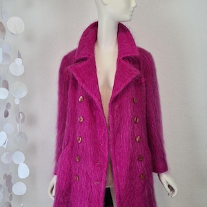 Fuchsia Mohair Coat by Marina Sitbon Kamosho Vintage 70s Double Breasted A-Line Pink Shaggy Wool Blend Winter Jacket Vintage Paris Fashion