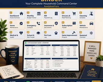 Home Management Binder | Household Planner | Budget Tracker | Bill Log | Cleaning Schedule | Google Sheets Template