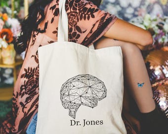 パーソナライズされた神経科学トートバッグ、カスタム神経トートバッグ、神経ICU看護師の卒業記念品、神経学脳医師トートバッグ、神経科学博士号