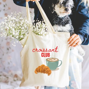 Croissant Club Tote, Coffee Tote, Croissant Bag, French Tote, Retro Graphic Tote Bag, Vintage Aesthetic, Le Weekend, Women, Gift for Her