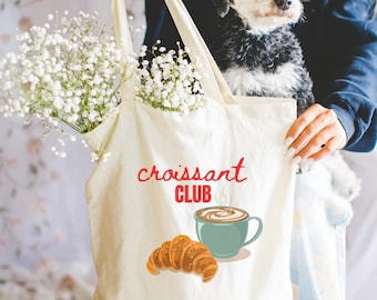 Croissant Club Tote Bag: Retro French Graphic, Coffee Lover Gift