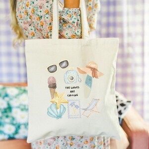Aesthetic Tote Bag Summer Tote Bag Coastal Tote Vacation Tote Beach Tote Coastal Vacation Canvas Tote Euro Summer Tote