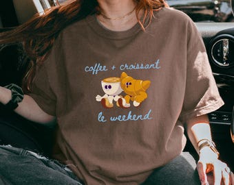 Retro Croissant Graphic Tee: French Le Weekend Shirt