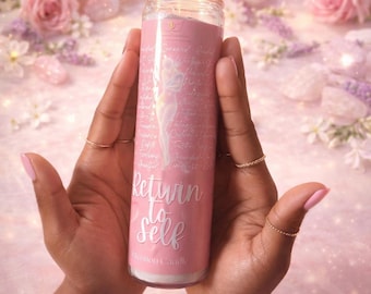 Candela rituale per l'amore per se stessi, quarzo rosa, ametista, guarigione emotiva, intenzioni spirituali