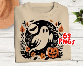 Cute Halloween Ghost PNG, Spooky Ghosts Stickers Design to Shirt, Autumn Season Floral Ghost PNGs Transparent Background,  Sublimation Mug