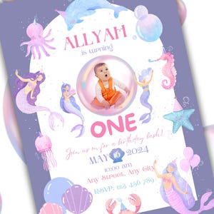 Under the Sea Birthday Invitation Printable, Ocean Themed Editable Template, 1st Birthday Invite, Ocean Animals Mermaid Invitations