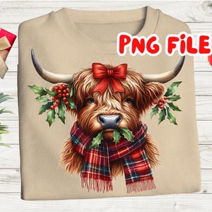 Highland Cow Christmas PNG, Holiday Cowquette Western Christmas, Highland Cow Estetyczny projekt sublimacji dla dzieci Pomysł na koszulkę na święta