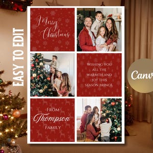 Modèle de carte de Noël de carte de voeux de Noël avec tuile photo de faits saillants de 2024, carte de Noël joyeuses fêtes, carte de famille de Noël rouge