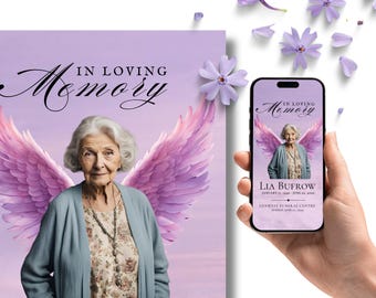 Modèle de programme de funérailles violet Programme minimaliste commémoratif de funérailles numériques simple Ordre de service imprimable pliable Célébration de la vie