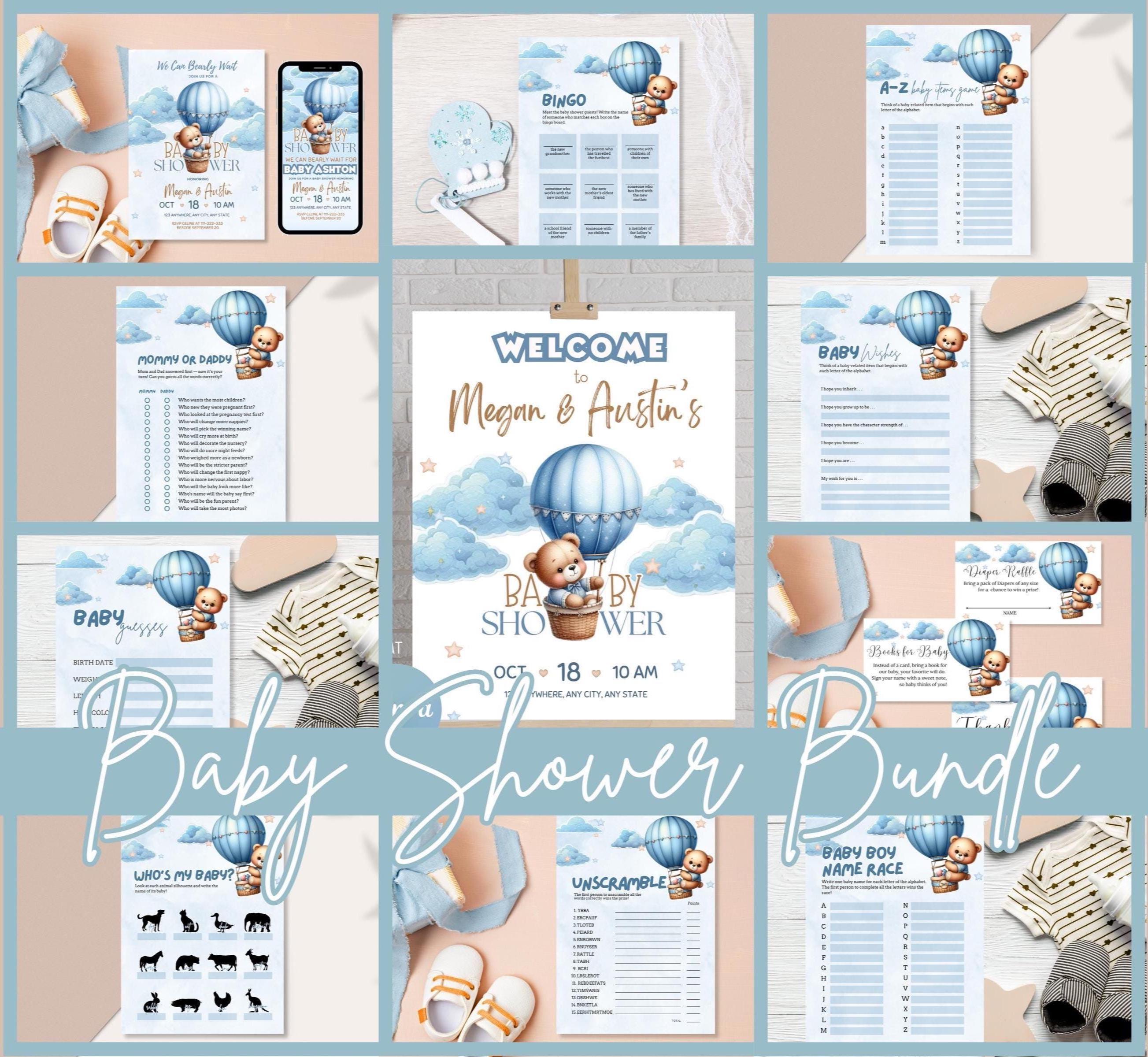 Blue Baby Shower Bundle for Boy Editable Templates for Baby Showers ...