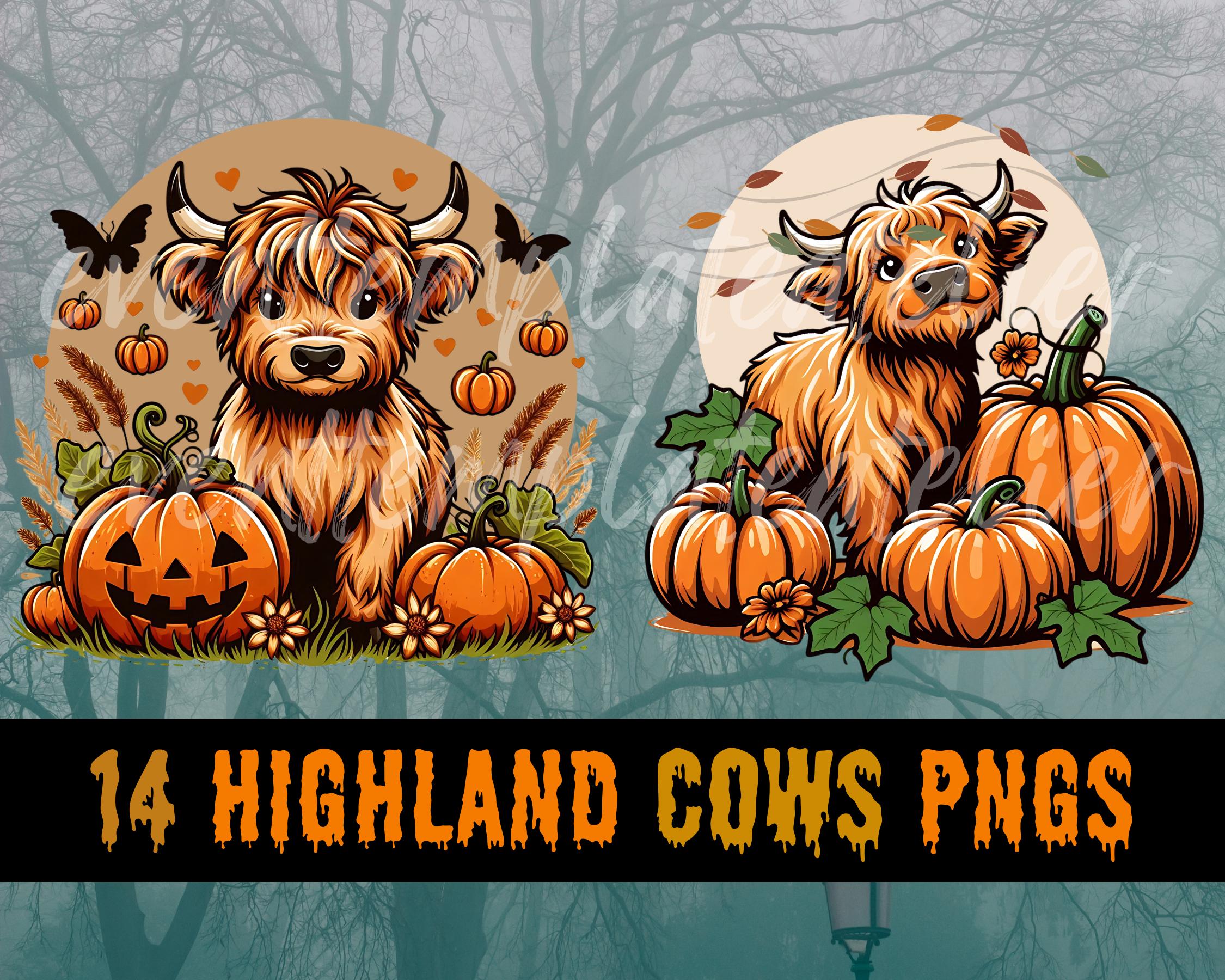 Cute Highland Cow Fall, Autumn Cow PNG Halloween Cows for Shirt Design ...