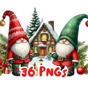 Aquarel kerstkabouter clipart bundel, kerst clipart PNG, sneeuw kerst sublimatie, transparante achtergrond, commercieel gebruik