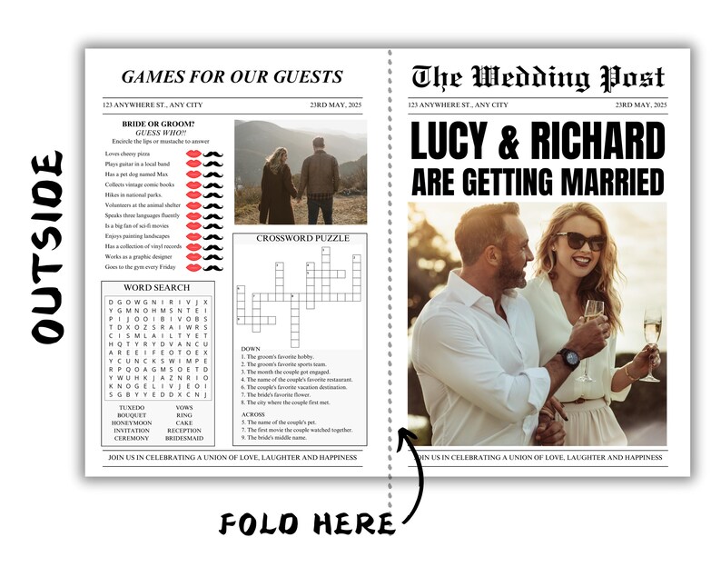 Newspaper Wedding Program Template With Photo, Wedding Newspaper