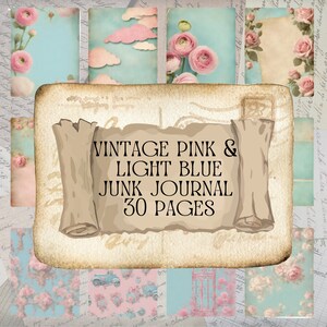 Vintage Paper Set, Pink Light Blue Journal, Digital Junk Journal, Floral Junk Journal, Junk Journal Kit, Junk Journal Papers, Digital
