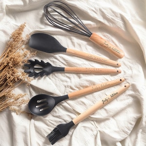 Personalized Baking Tool Whisk Basting Pastry Brush Spatula Egg Beater BBQ Grill Cooking Silicone Anniversary Housewarming Gift