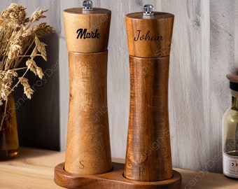 Personalized Wooden Salt and Pepper Grinder, Wood Pepper Grinder, Handcrafted Salt and Pepper Mill,Salt and Pepper Shaker