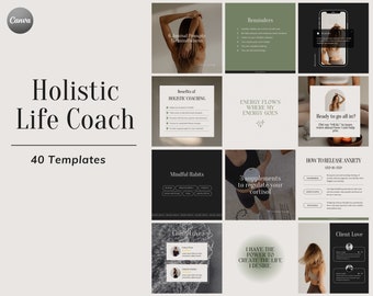 Holistische Coach-sjablonen | Voedingscoach | Gezondheidscoach | Sjabloon voor levenscoach | Geestelijke gezondheid Instagram-sjabloon | Canva-sjabloon