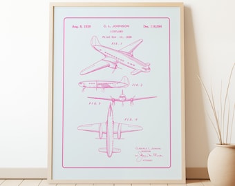 Vintage vliegtuigpatentprint | Kleurrijke retro luchtvaartkunst (digitaal bestand)