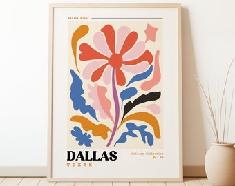 Dallas, Texas Travel Print |  Dallas, Texas Poster | Retro Travel Poster | Gallery Wall Art | Botanical Print |  Eclectic Vintage