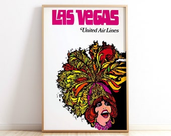 United Airlines Las Vegas Poster 1960s Retro Travel Print Gift For Pilot Crew Decor Aviation Wall Art Home Office United Crew LAS Poster