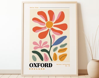 Oxford, England Travel Print | Oxford, England Poster | Retro Travel Poster | Gallery Wall Art | Botanical Print |  Eclectic Vintage