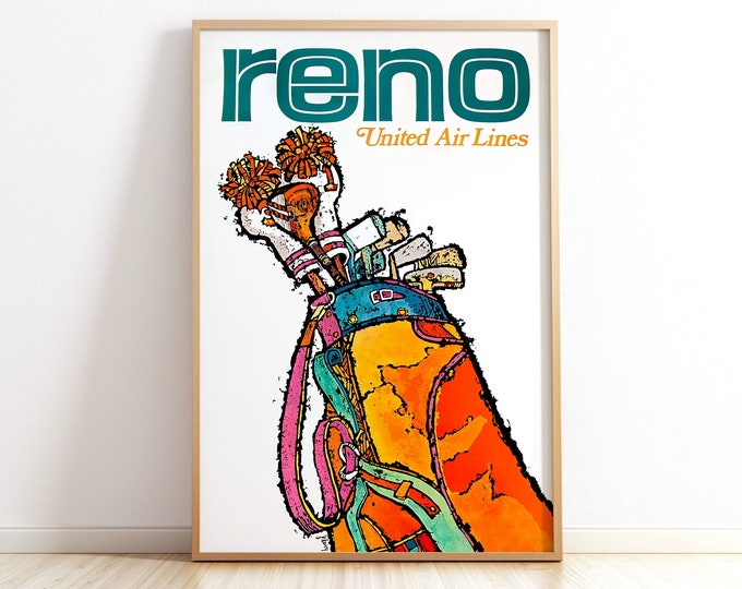 United Airlines Reno Poster 1960s Retro Travel Print Gift for Pilot ...